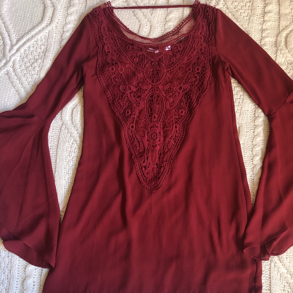 Red bell sleeve loose fit dress